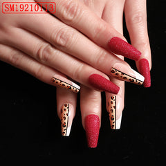 Red Color Leopard Print Ballet False Nails