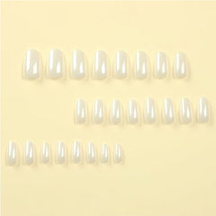 24 PCS Aurora White Nail Art, Length Long Water Pipe Fake Nails, Had Nail Tips False Nail
