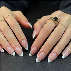 24 PCS Minimalist Nail Art With Short Circles Press On Nails Short Almond Fake Nails Oval French Tip False Nails