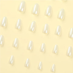 24 PCS Aurora White Nail Art, Length Long Water Pipe Fake Nails, Had Nail Tips False Nail